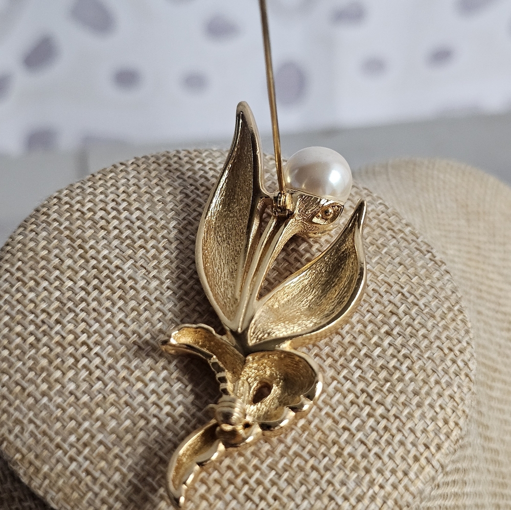 Vintage Dior Floral Pearl and Rhinstone Brooch - Picture 10 of 11